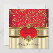 Elegant Regal Red Cream Gold Damask Birthday Kaart (Voorkant)