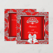 Elegant Regal Red Damask Silver Birthday Party Kaart (Voorkant / Achterkant)
