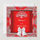 Elegant Regal Red Damask Silver Birthday Party Kaart (Voorkant)