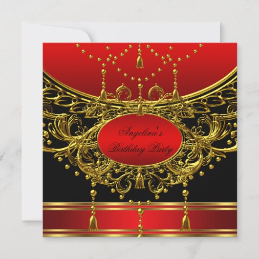 Elegant Regal Red Gold Birthday Party Kaart (Voorkant)