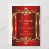Elegant Regal Red Gold Birthday Party Kaart (Voorkant)