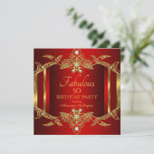 Elegant Regal Red Gold Birthday Party Uitnodiging (Staand voorkant)