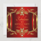 Elegant Regal Red Gold Birthday Party Uitnodiging (Voorkant)