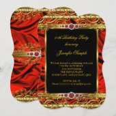 Elegant Regal Red Gold Damask Pearl Birthday Party Kaart (Voorkant / Achterkant)
