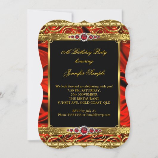 Elegant Regal Red Gold Damask Pearl Birthday Party Kaart (Voorkant)