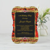 Elegant Regal Red Gold Damask Pearl Birthday Party Kaart (Staand voorkant)