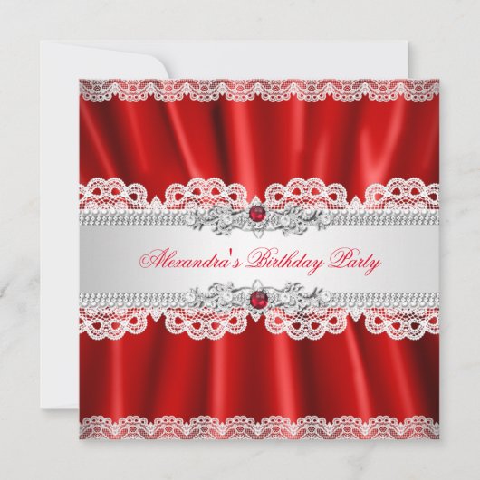 Elegant Regal Red Pearl Diamond Partij Kaart (Voorkant)