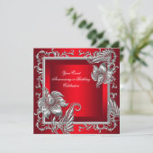 Elegant Regal Red Silver Floral Party Kaart (Staand voorkant)