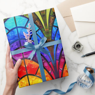 Elegant regenboog gekleurd glaspatroon cadeaupapier