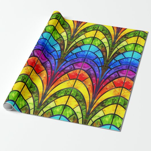 Elegant regenboog gekleurd glaspatroon cadeaupapier (Uitgerold)