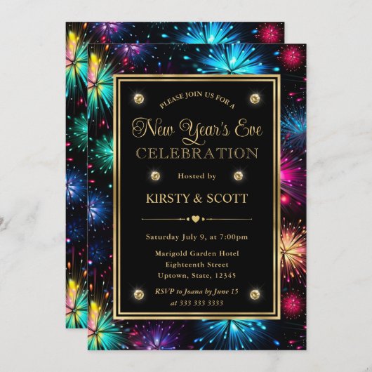 Elegant Regenboog Vuurwerk Lijst Oud en Nieuw Kaart (Voorkant / Achterkant)