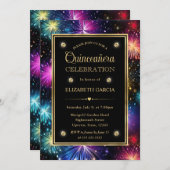 Elegant Regenboog Vuurwerk Lijst Quinceanera Kaart (Voorkant / Achterkant)