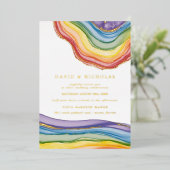 Elegant regenbooggeode | Echte bruiloft Folie Uitnodiging (Staand Voorkant)