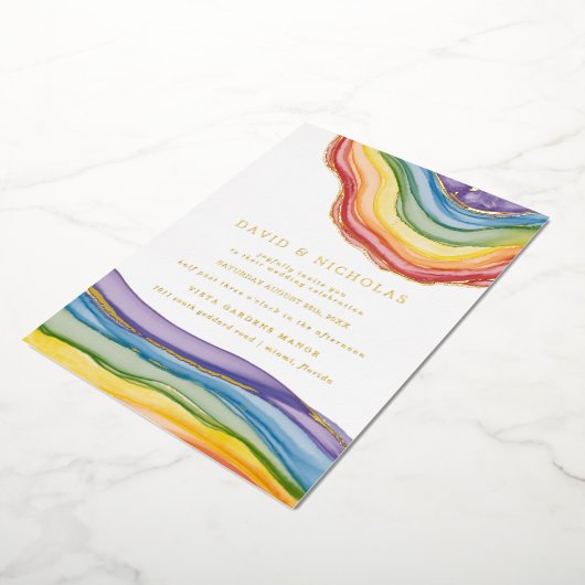 Elegant regenbooggeode | Echte bruiloft Folie Uitnodiging (Gedraaid)