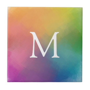 Elegant regenboogkleuren Modern Initiaal Monogram Tegeltje