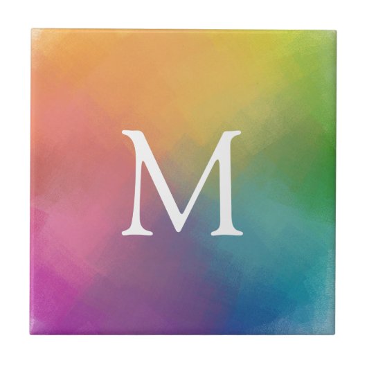 Elegant regenboogkleuren Modern Initiaal Monogram Tegeltje (Voorkant)