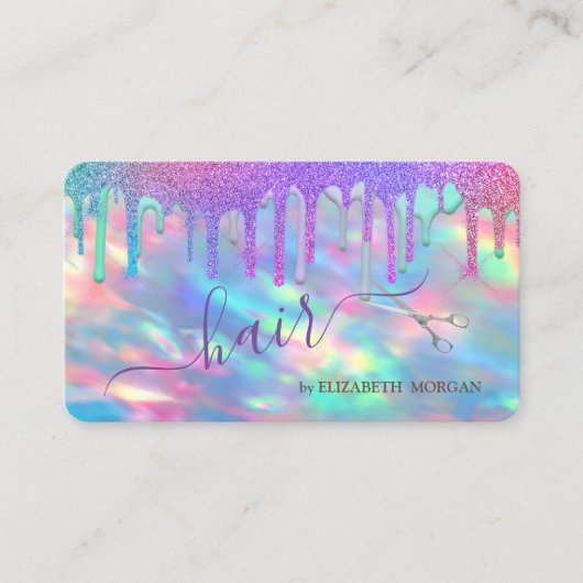 Elegant regenboogschaar Holographic Opal Visitekaartje (Voorkant)