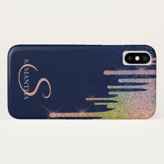 Elegant regenboogstaartrommels, marineblauw Case-Mate iPhone case (Achterkant (horizontaal))