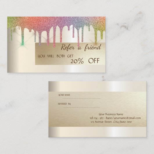 Elegant regenboogstrooiselschijven aanbevelingskaartje (Voorkant / Achterkant)