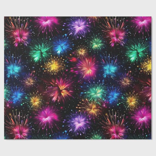 Elegant regenboogvuurwerk op zwarte achtergrond cadeaupapier (Vlak)