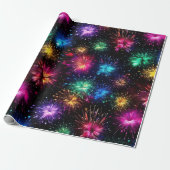 Elegant regenboogvuurwerk op zwarte achtergrond cadeaupapier (Uitgerold)