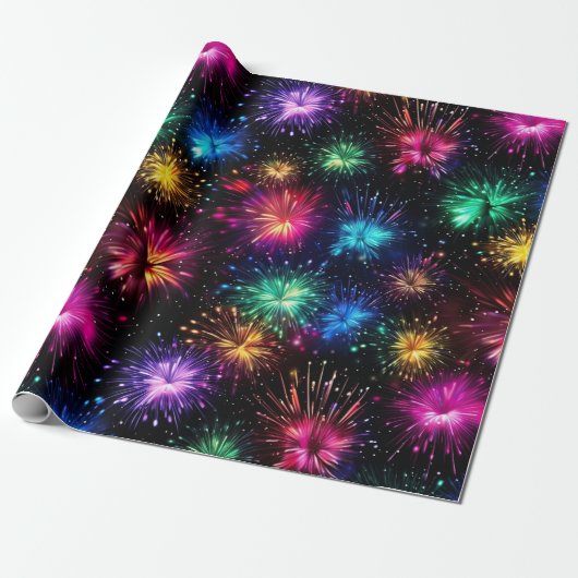 Elegant regenboogvuurwerk op zwarte achtergrond cadeaupapier (Uitgerold)
