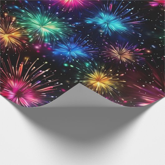 Elegant regenboogvuurwerk op zwarte achtergrond cadeaupapier (Hoek)