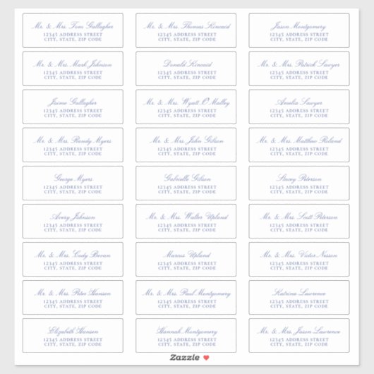 Elegant Regency Blue Script Guest Adresetiketten Sticker (Vel)