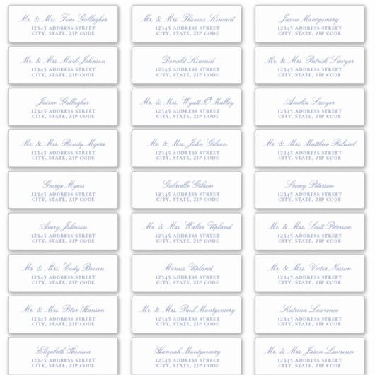 Elegant Regency Blue Script Guest Adresetiketten Sticker (Voorkant)