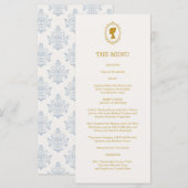Elegant Regency Era Blue and Gold Bridal Shower Menu (Voorkant / Achterkant)