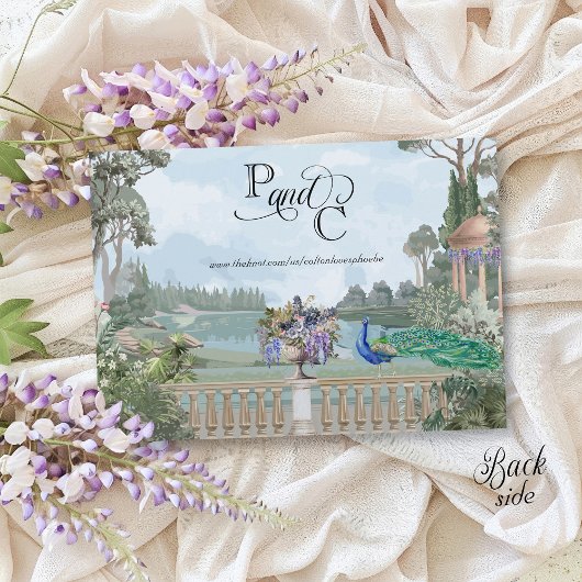 Elegant Regency Era Peacock Tuin Bruiloft Kaart