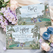 Elegant Regency Era Peacock  Tuin Bruiloft Kaart