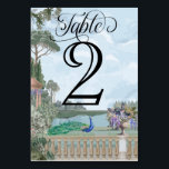 Elegant Regency Era Peacock  Tuin Bruiloft Kaart<br><div class="desc">Deze elegante Regency Era Engelse tuin Bridgerton esthetische huwelijksreceptie Tafelnummer heeft een zacht stoffig blauw, groen en paarse wisteria waterverf bloemenscène en botanische scène, met kalligrafie script "Table" en een groot tafelnummer aan BEIDE zijden. Personaliseer eenvoudig het nummer voor receptietafels! ♥ Bekijk meer tabel # opties en maten in dit...</div>
