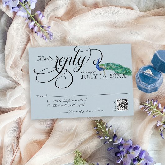 Elegant Regency Era Peacock  Tuin Bruiloft RSVP Kaartje