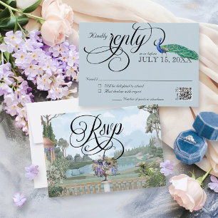 Elegant Regency Era Peacock  Tuin Bruiloft RSVP Kaartje