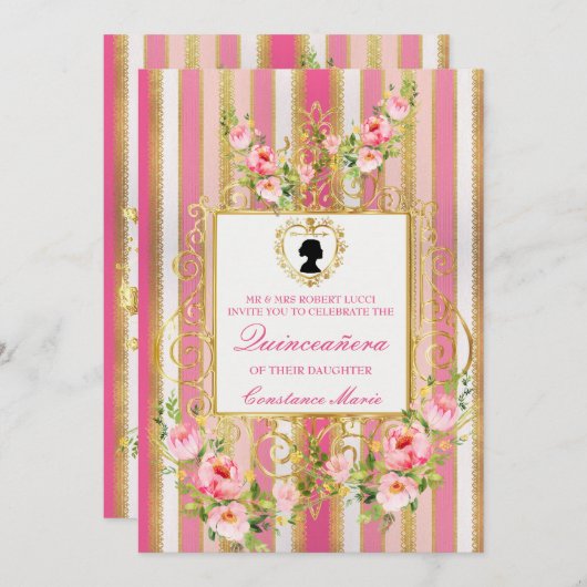 Elegant Regency Era Quinceanera Uitnodiging (Voorkant / Achterkant)