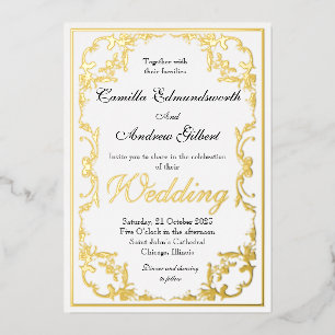 Elegant Regency Gold Border Wedding Folie Uitnodiging