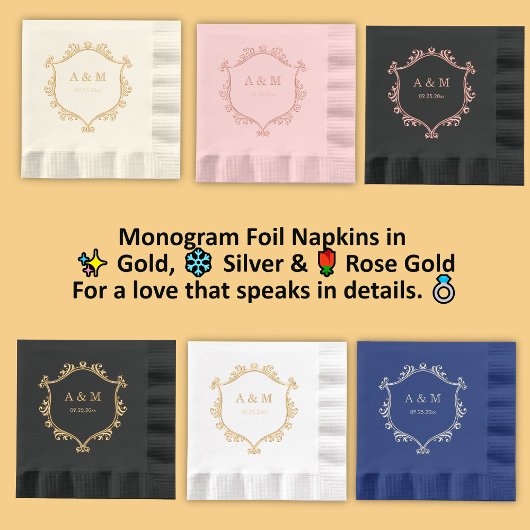 Elegant Regency Monogram Huwelijk Folie Servetten