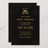 Elegant Registered Nurse Afstuderen Black Gold Inv Kaart (Voorkant / Achterkant)