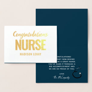 Elegant Registered Nurse Afstuderen Navy Blue Gold Folie Kaarten