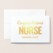 Elegant Registered Nurse Afstuderen Navy Blue Gold Folie Kaarten (Voorkant met envelop)