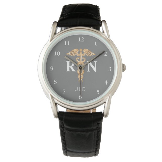 Elegant Registered Zurse Grey Monogram Mannen Horloge (Voorkant)