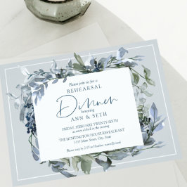 Elegant Rehearsal Dinner Blue Floral Wreater Kaart