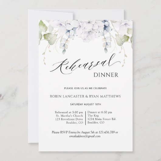 Elegant Rehearsal Dinner Greenery en Floral Kaart (Voorkant)