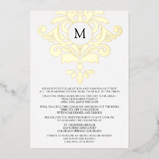 Elegant Rehearsal Dinner Invitation Folie Uitnodiging (Voorkant)