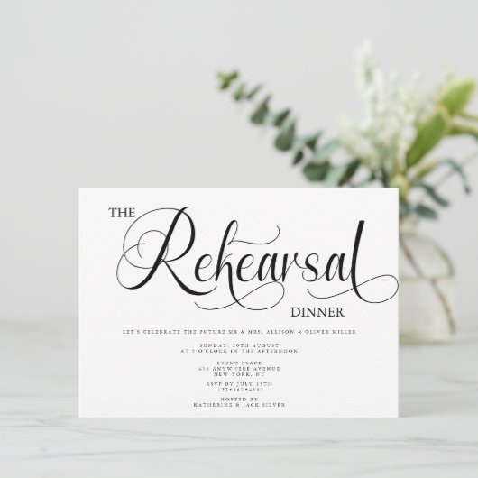Elegant Rehearsal Dinner Kaart (Staand voorkant)