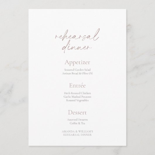 Elegant Rehearsal Dinner Menu – Two-Sided Card Kaart (Voorkant)