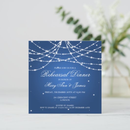 Elegant Rehearsal Dinner Sparking String Blue Kaart (Staand voorkant)