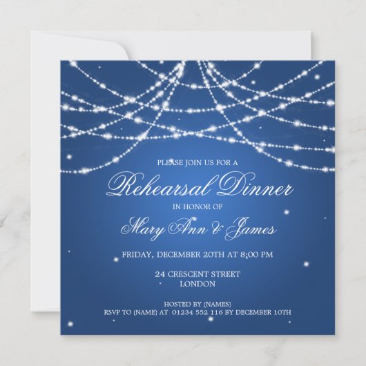 Elegant Rehearsal Dinner Sparking String Blue Kaart (Voorkant)