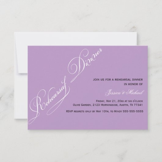 Elegant Rehearsal Dinner Violet Invitation Kaart (Voorkant)